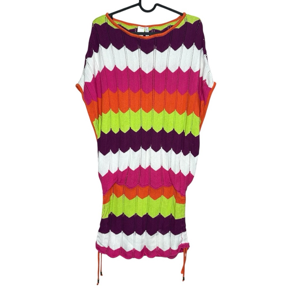 Trina Turk Zig Zag Tunic Dress Swim Cover Up crochet Cotton Knit size XS